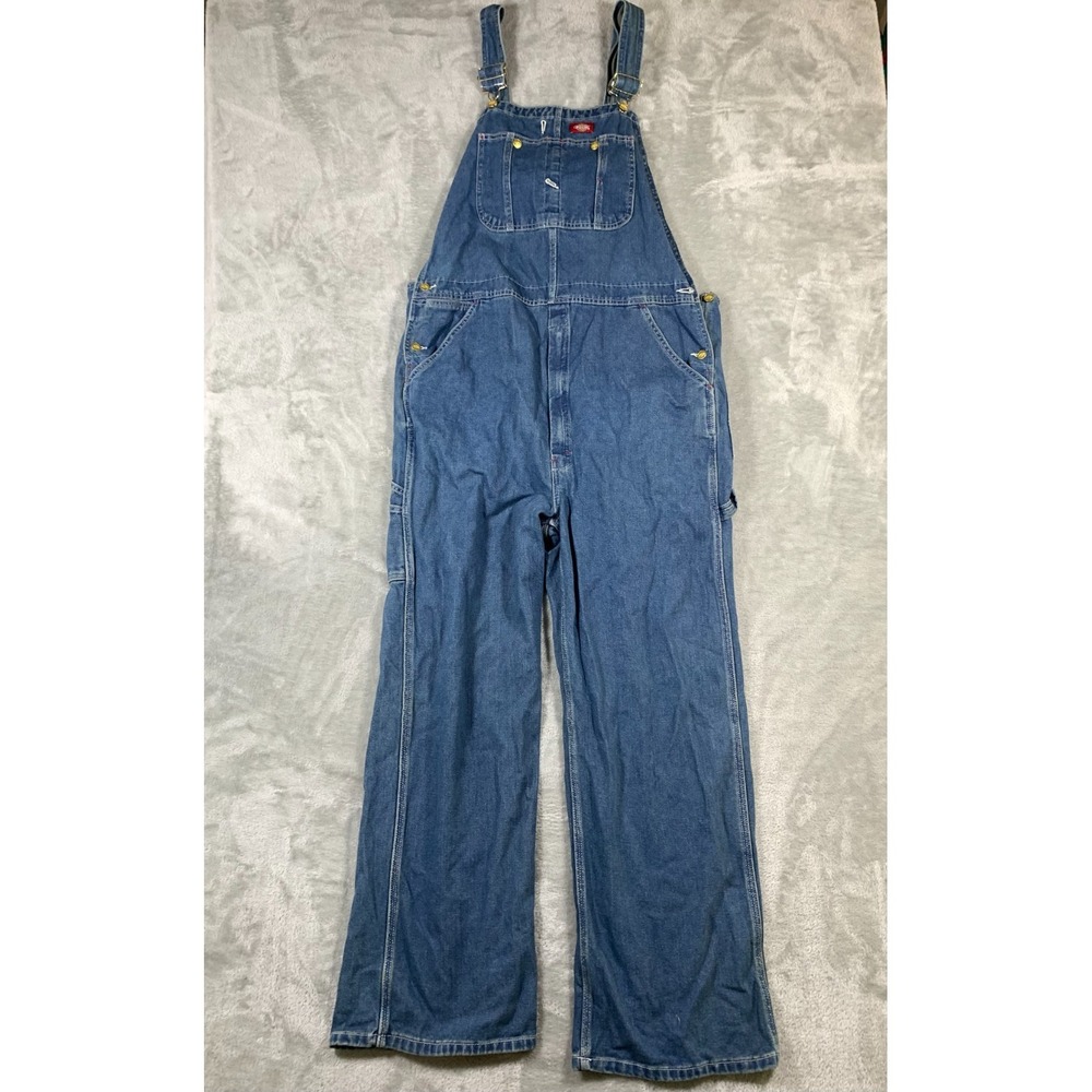 Dickies Bib Overalls Mens 40x29.5 Blue Denim Carpenter Work Medium Wash Straight